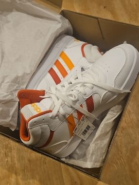 adidas White High-Top Sneakers with Orange & Red Stripes